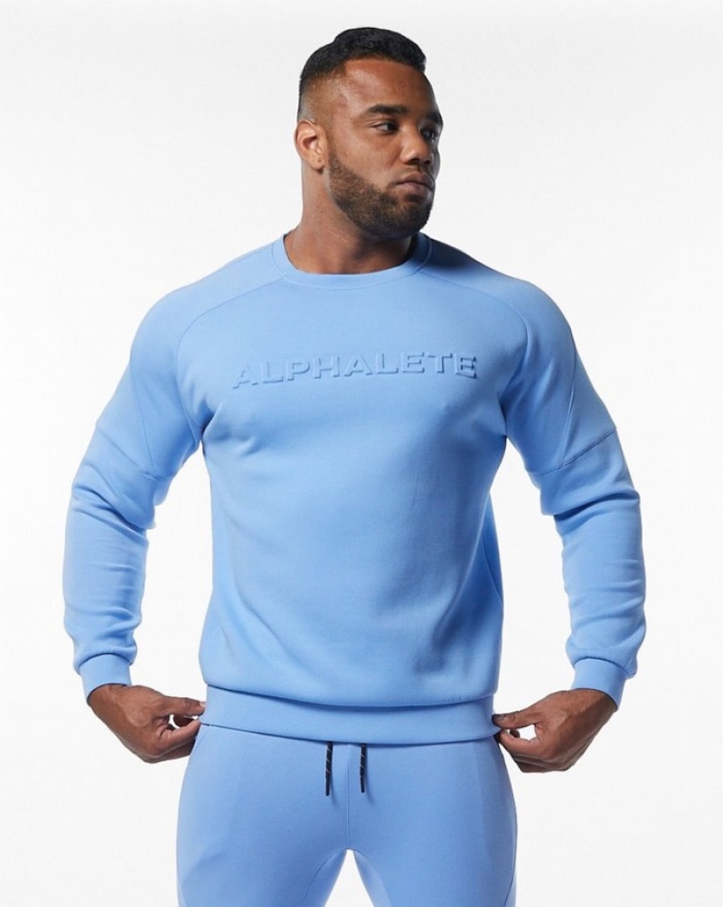 Alphalete ELMTS Crewneck Uomo Felpa Blu Chiaro | 37RNCQZUK