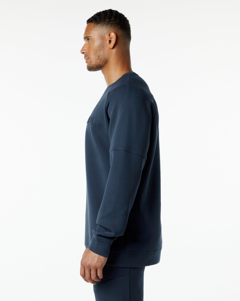 Alphalete ELMTS Crewneck Uomo Felpa Blu Marino | 70ZVQXODJ