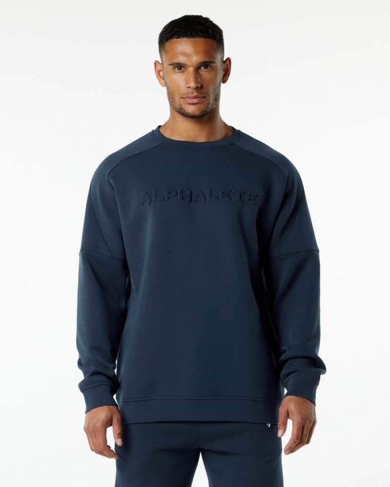 Alphalete ELMTS Crewneck Uomo Felpa Blu Marino | 70ZVQXODJ