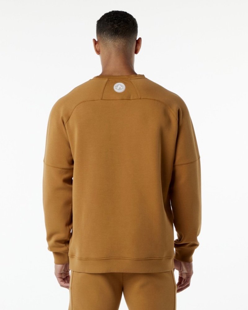 Alphalete ELMTS Crewneck Uomo Felpa Khaki | 74GCLOKDF