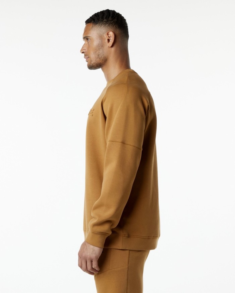 Alphalete ELMTS Crewneck Uomo Felpa Khaki | 74GCLOKDF