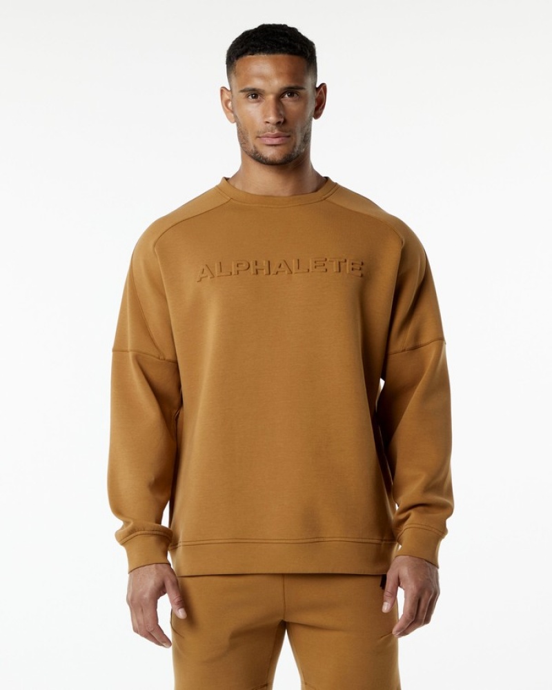 Alphalete ELMTS Crewneck Uomo Felpa Khaki | 74GCLOKDF