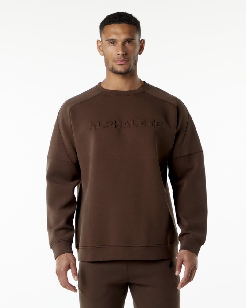 Alphalete ELMTS Crewneck Uomo Felpa Marroni | 63KAOYGUS