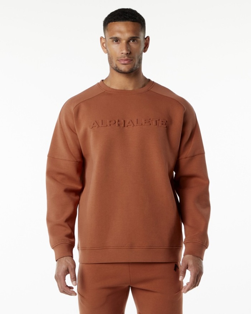 Alphalete ELMTS Crewneck Uomo Felpa Rosse Scuro | 50JCZUDOM