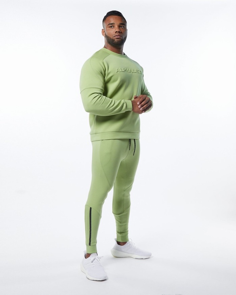 Alphalete ELMTS Crewneck Uomo Felpa Verdi Chiaro | 87LXDHKCB