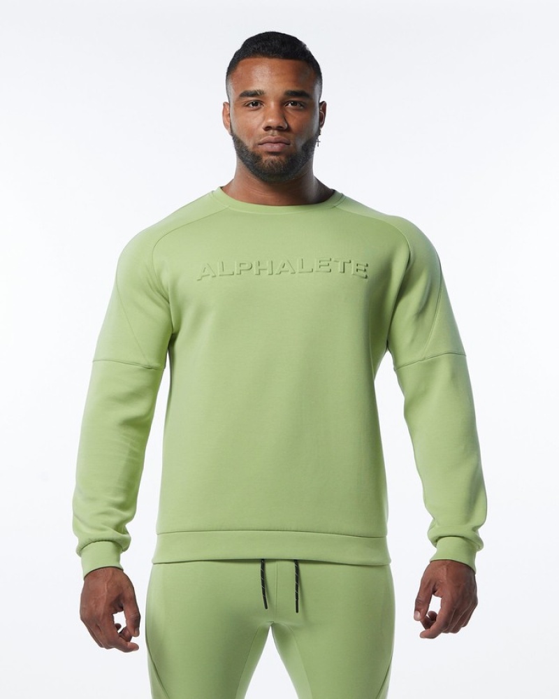 Alphalete ELMTS Crewneck Uomo Felpa Verdi Chiaro | 87LXDHKCB