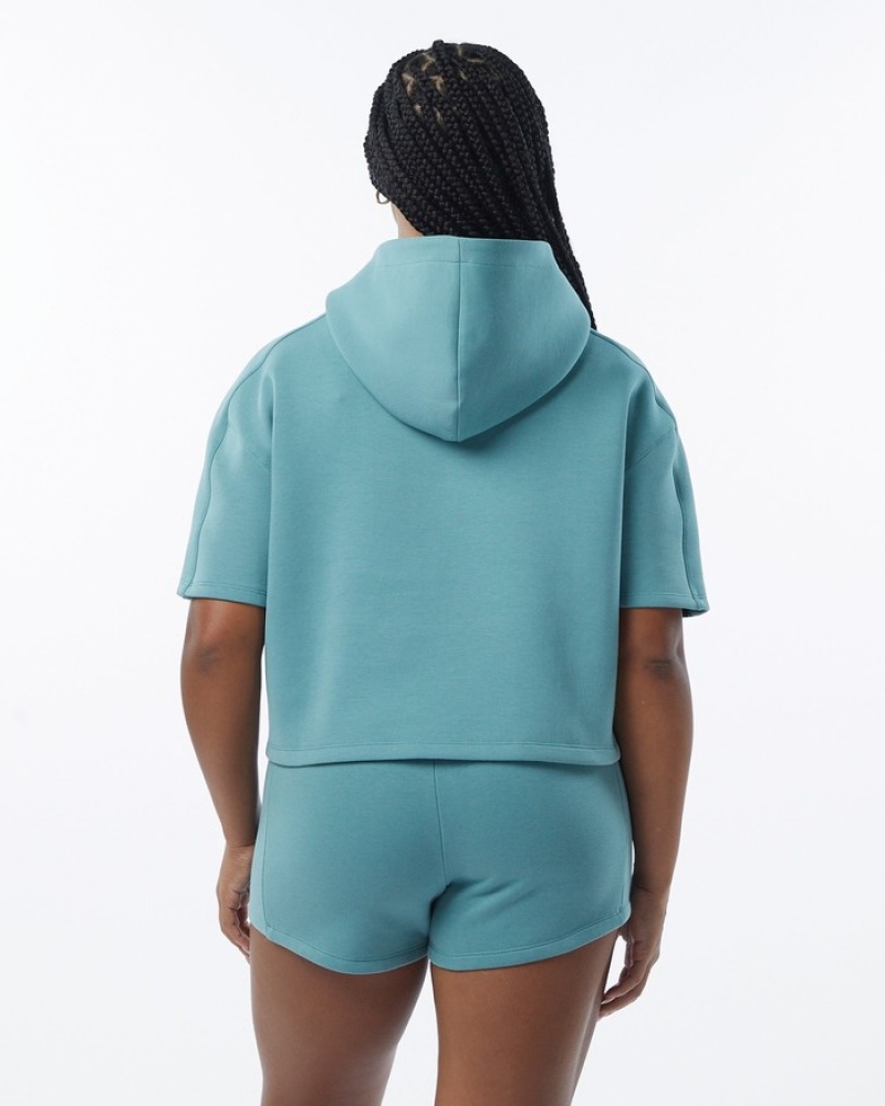 Alphalete ELMTS Half Sleeve Donna Felpa Con Cappuccio Verde Acqua | 68BIXMJRV