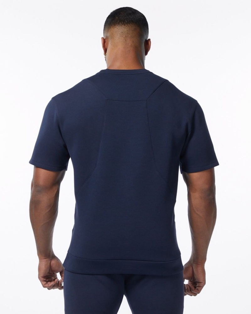 Alphalete ELMTS Half Sleeve Pullover Uomo Felpa Blu Marino | 85VEOTRUQ