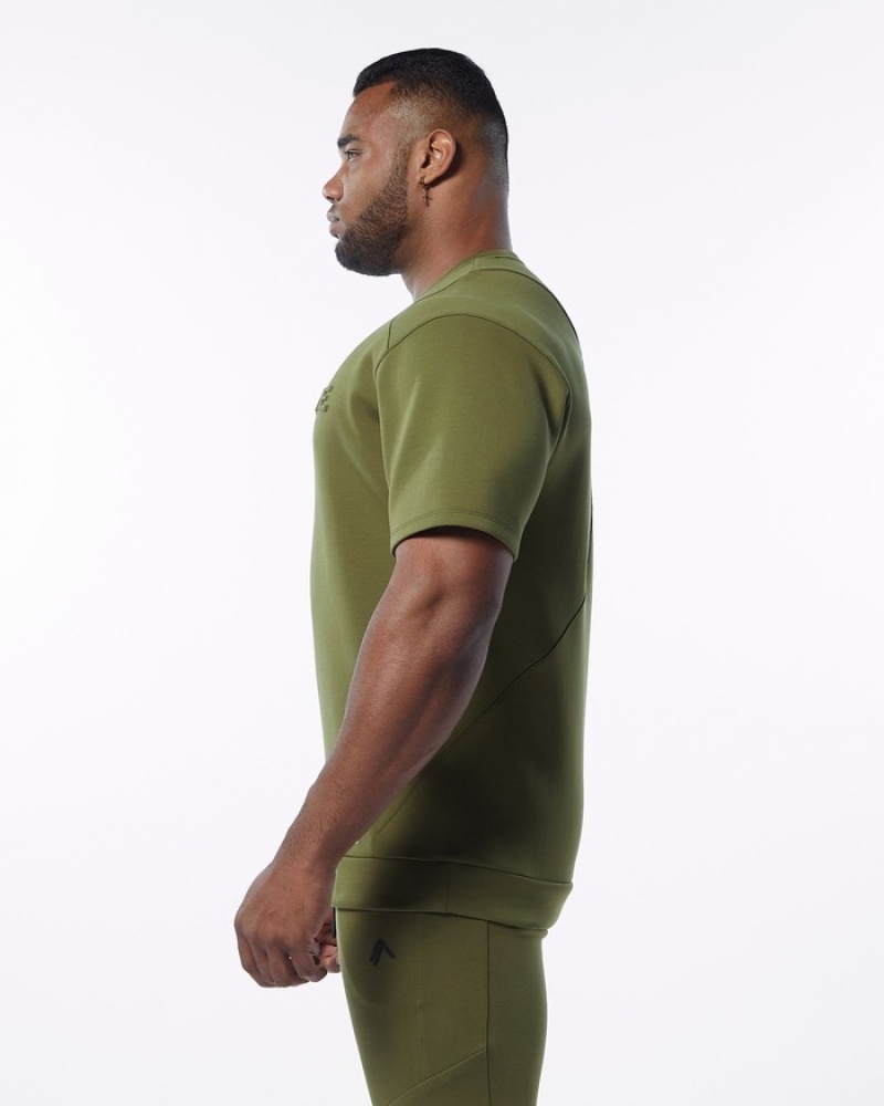 Alphalete ELMTS Half Sleeve Pullover Uomo Felpa Verde Oliva | 58NOZJHFA
