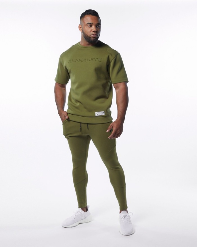 Alphalete ELMTS Half Sleeve Pullover Uomo Felpa Verde Oliva | 58NOZJHFA