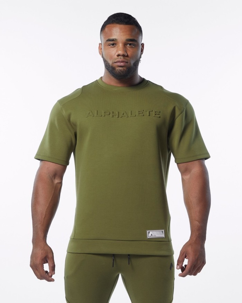 Alphalete ELMTS Half Sleeve Pullover Uomo Felpa Verde Oliva | 58NOZJHFA