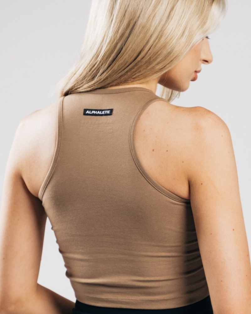 Alphalete Essential Crop Donna Canotta Marroni Scuro | 95SNYCTOV