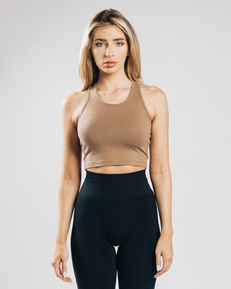 Alphalete Essential Crop Donna Canotta Marroni Scuro | 95SNYCTOV