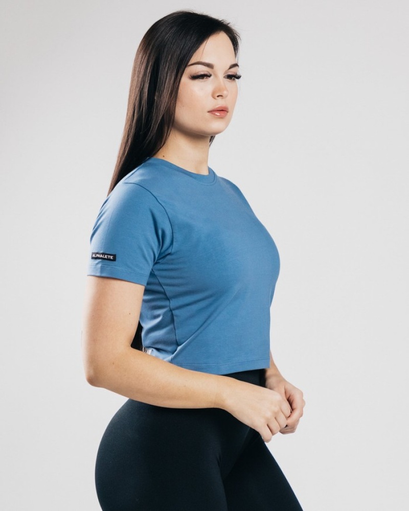Alphalete Essential Sleeve Crop Donna Camicie Blu | 31ZHTDXRE