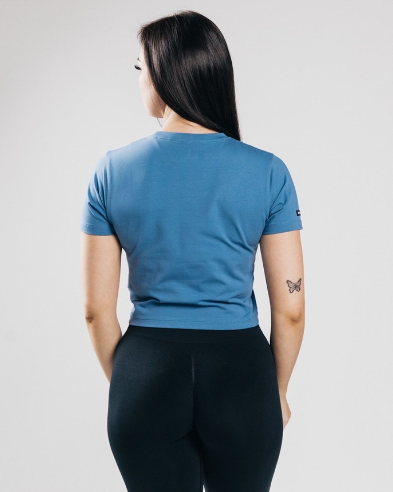 Alphalete Essential Sleeve Crop Donna Camicie Blu | 31ZHTDXRE