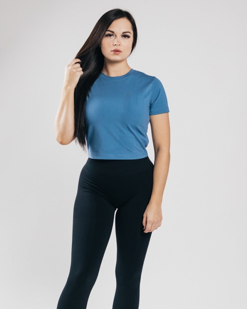 Alphalete Essential Sleeve Crop Donna Camicie Blu | 31ZHTDXRE