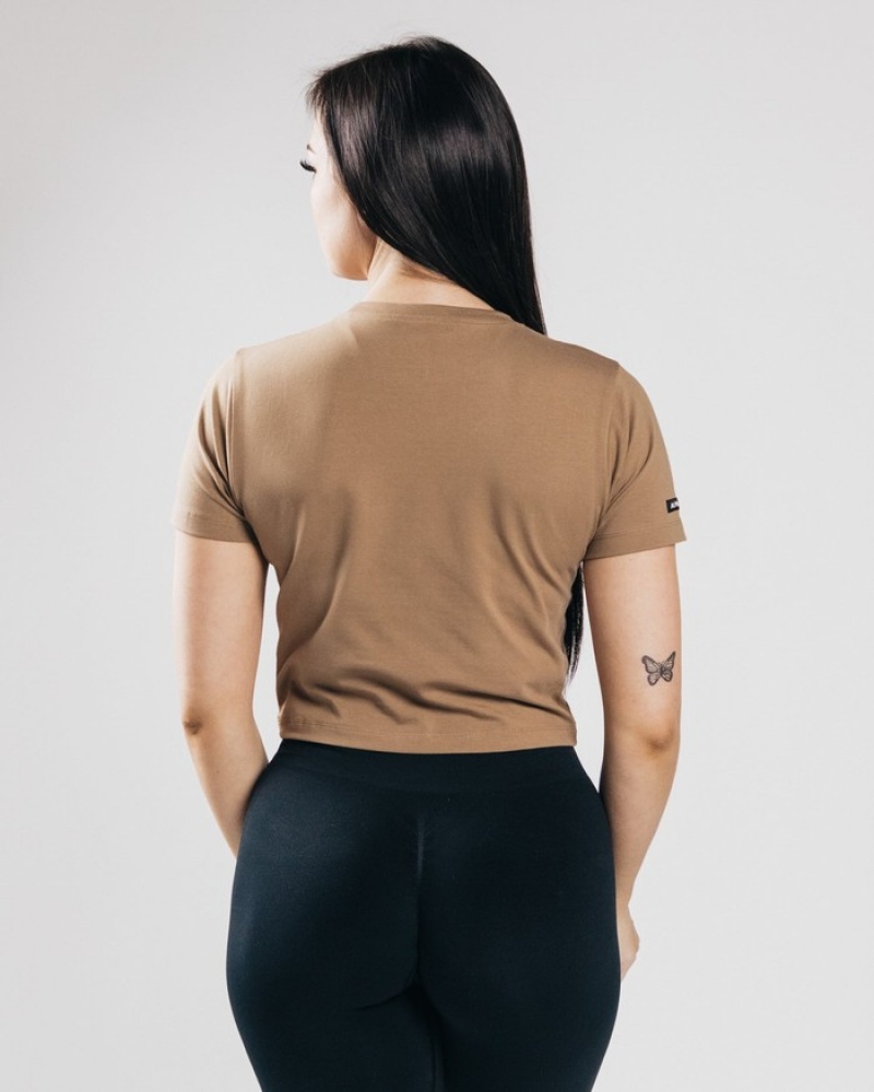 Alphalete Essential Sleeve Crop Donna Camicie Marroni Scuro | 62ICVBXMH