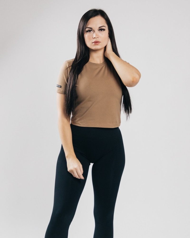 Alphalete Essential Sleeve Crop Donna Camicie Marroni Scuro | 62ICVBXMH