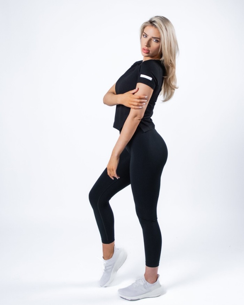 Alphalete Evo Crop Donna Camicie Nere | 92XCLZJFA