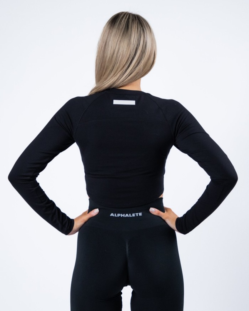 Alphalete Evo Long Sleeve Crop Donna Magliette Nere | 13JLMWHTQ
