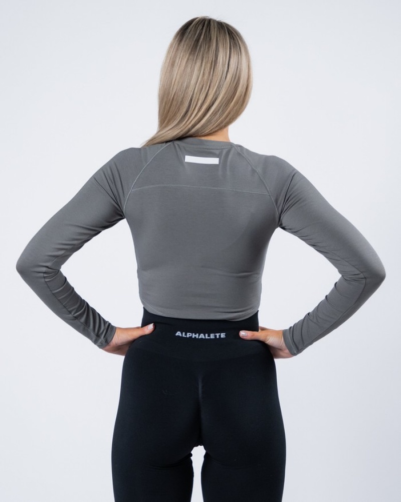 Alphalete Evo Long Sleeve Crop Donna Magliette Grigie | 85QLAXWFH