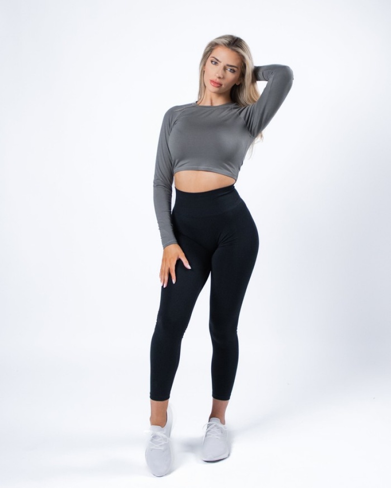 Alphalete Evo Long Sleeve Crop Donna Magliette Grigie | 85QLAXWFH