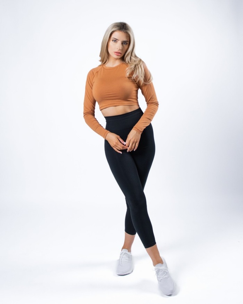 Alphalete Evo Long Sleeve Crop Donna Magliette Marroni | 56NATXJCO