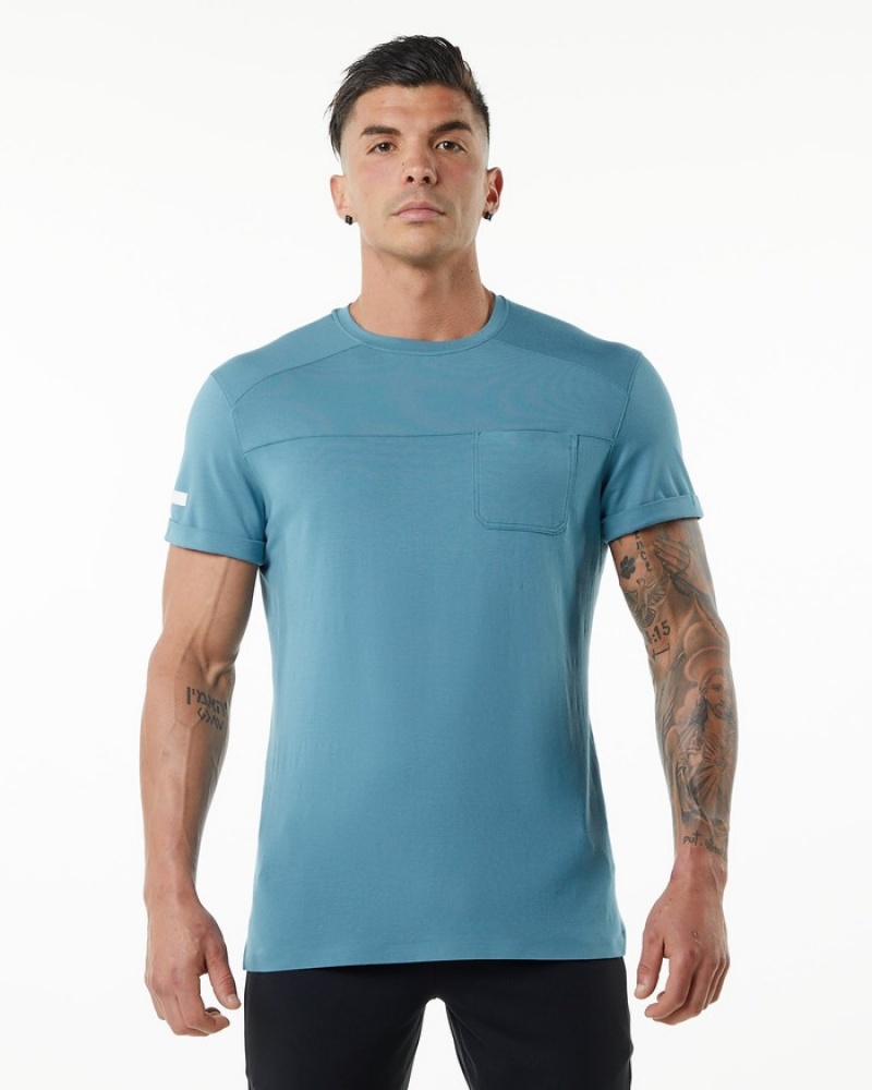 Alphalete Evo Pocket Uomo Camicie Blu | 61YZMBELD