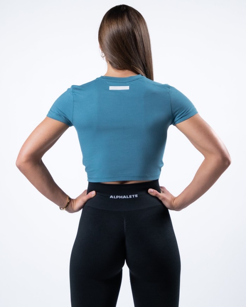 Alphalete Evo Twist Crop Donna Camicie Blu | 98IMVJGSX