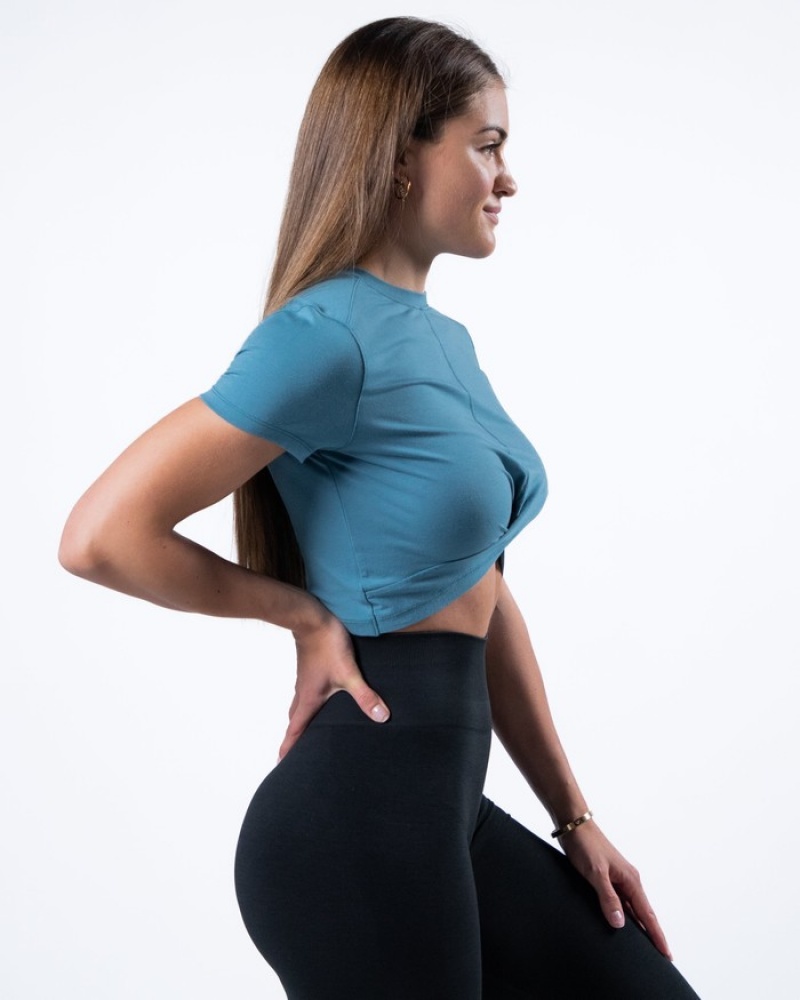 Alphalete Evo Twist Crop Donna Camicie Blu | 98IMVJGSX