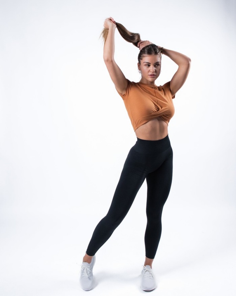 Alphalete Evo Twist Crop Donna Camicie Marroni | 10JLOFKAH