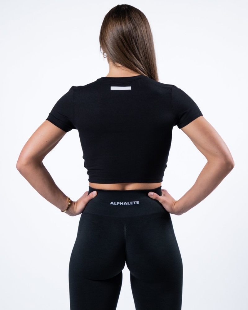 Alphalete Evo Twist Crop Donna Camicie Nere | 52EFCWQML
