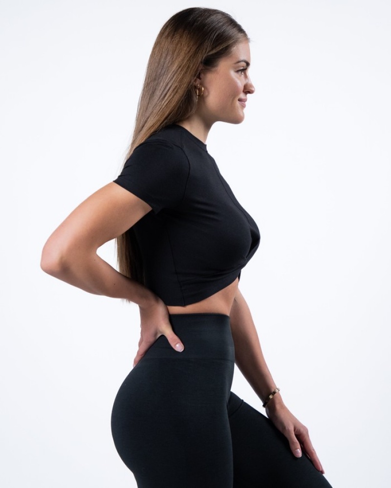 Alphalete Evo Twist Crop Donna Camicie Nere | 52EFCWQML