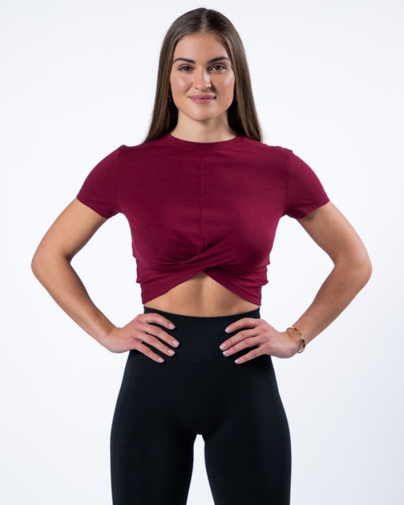 Alphalete Evo Twist Crop Donna Camicie Rosse | 16OKXMUBD