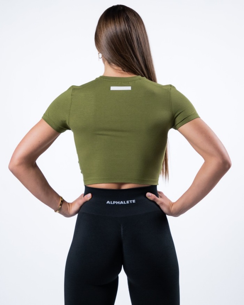 Alphalete Evo Twist Crop Donna Camicie Verdi | 31XEYJLFD
