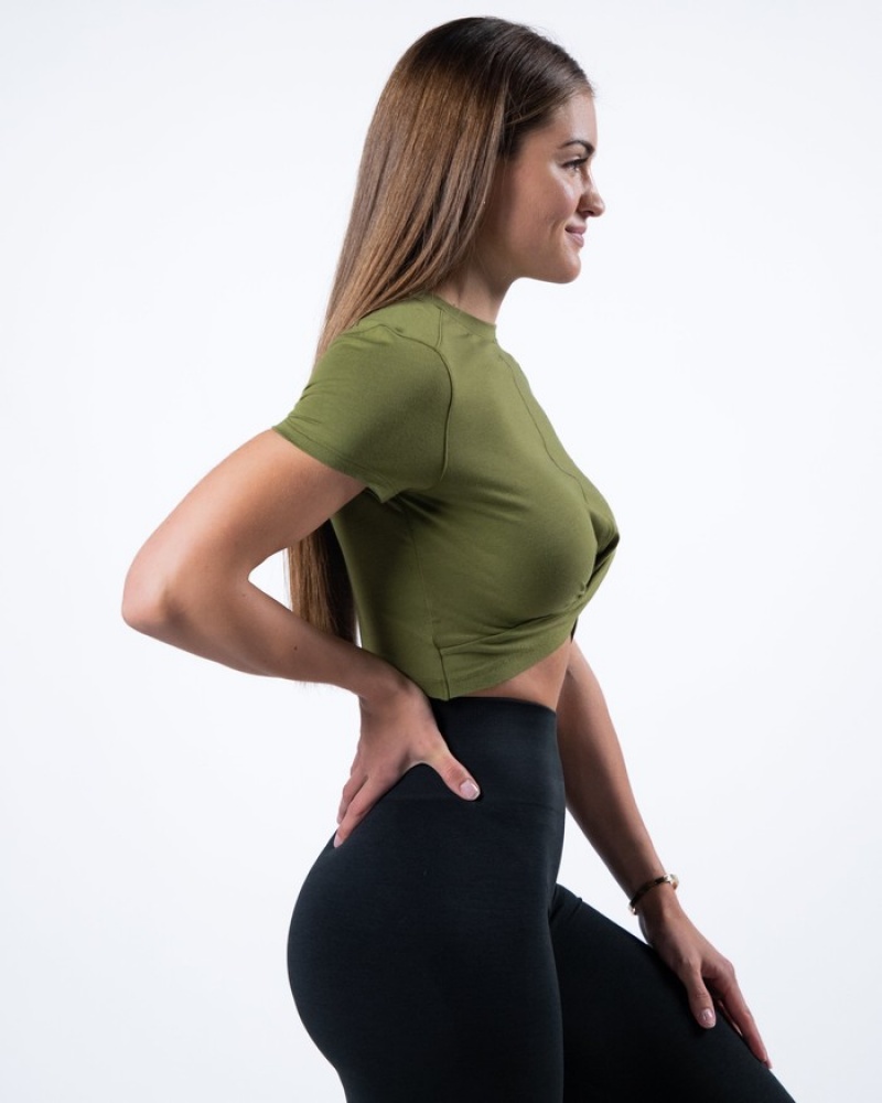 Alphalete Evo Twist Crop Donna Camicie Verdi | 31XEYJLFD