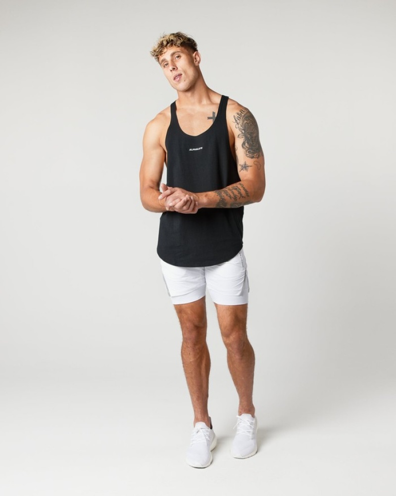 Alphalete Heavy Cotone Core Stringer Uomo Canotta Nere | 95MQVWJNA