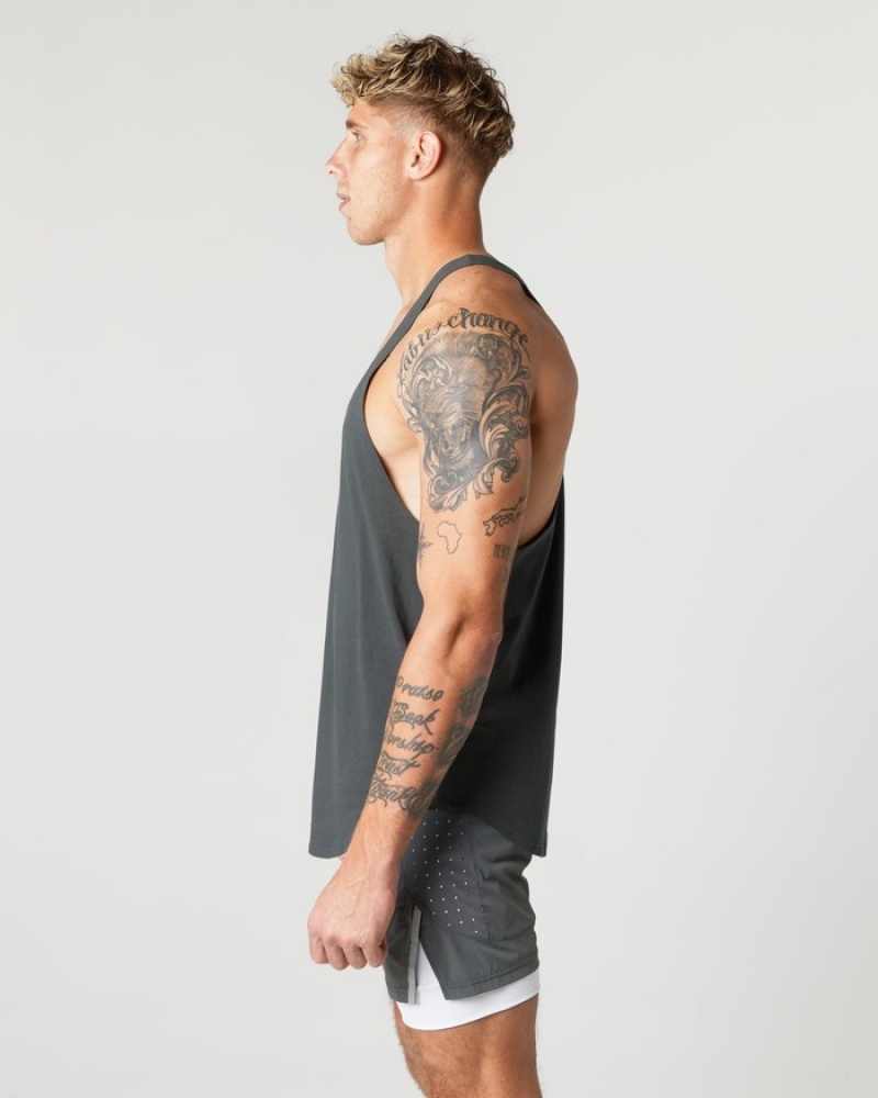 Alphalete Heavy Cotone Core Stringer Uomo Canotta Grigie | 63PDBKRZS