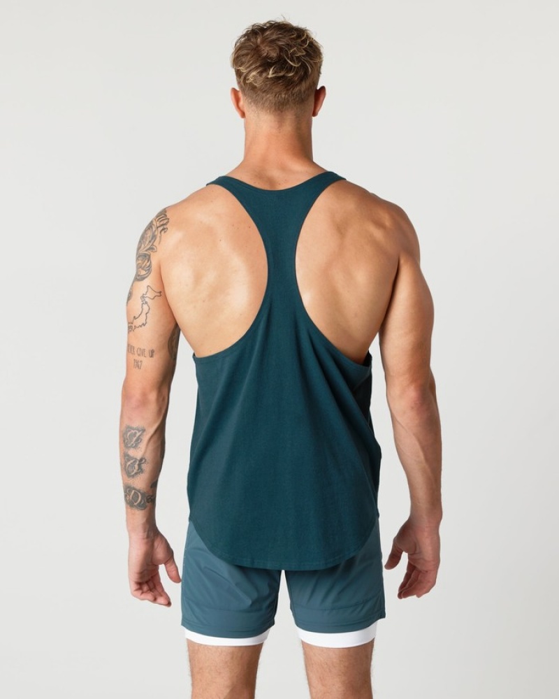 Alphalete Heavy Cotone Core Stringer Uomo Canotta Blu | 82RABDQTI