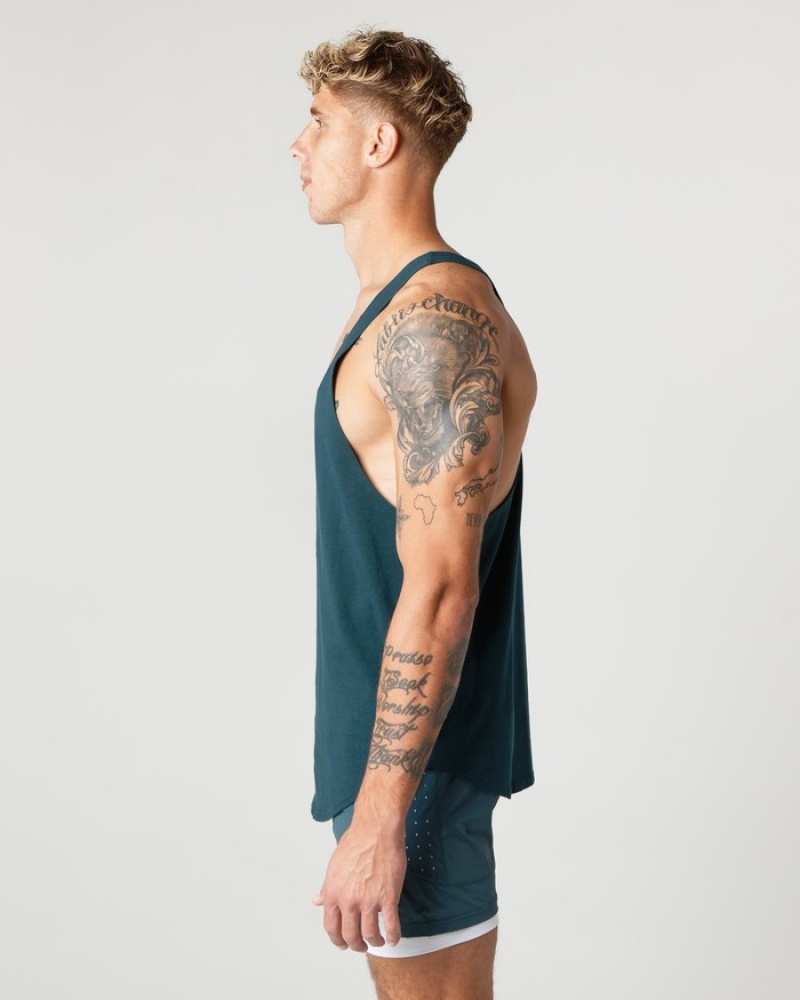 Alphalete Heavy Cotone Core Stringer Uomo Canotta Blu | 82RABDQTI