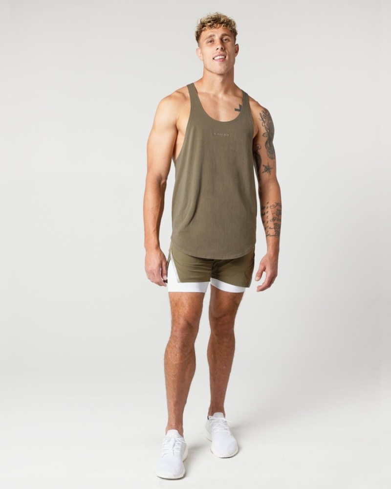 Alphalete Heavy Cotone Core Stringer Uomo Canotta Verde Oliva | 97HYQOPWX