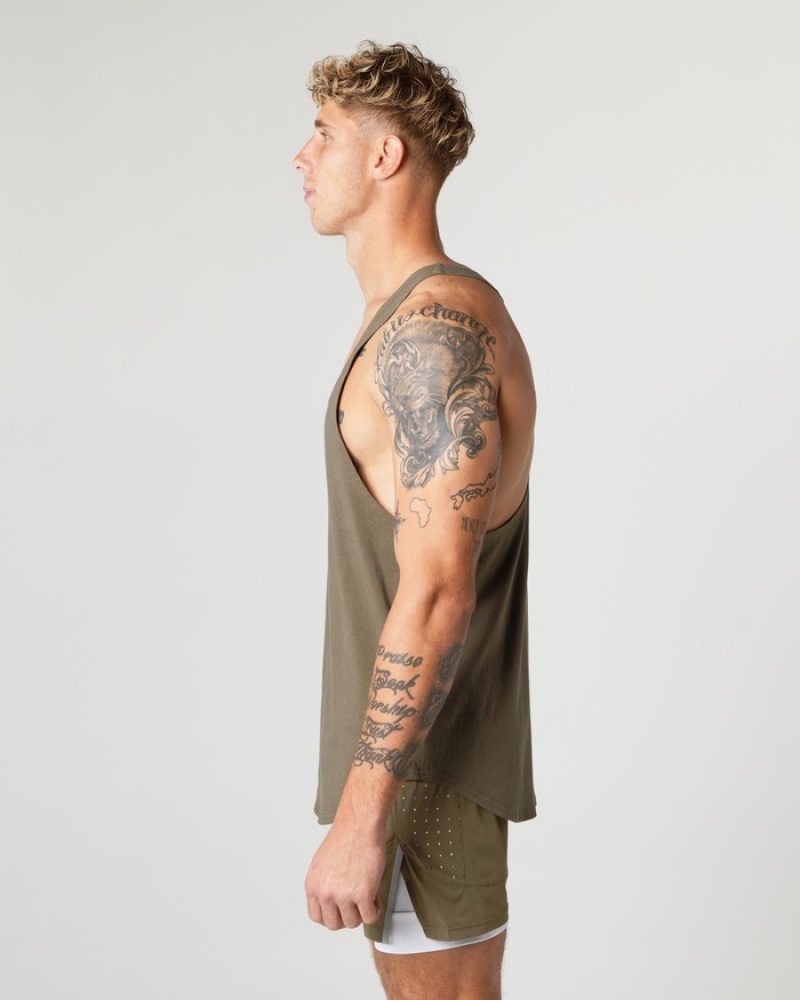 Alphalete Heavy Cotone Core Stringer Uomo Canotta Verde Oliva | 97HYQOPWX