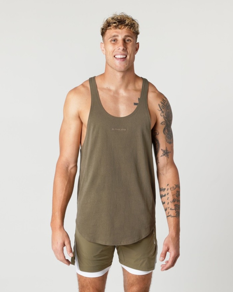 Alphalete Heavy Cotone Core Stringer Uomo Canotta Verde Oliva | 97HYQOPWX