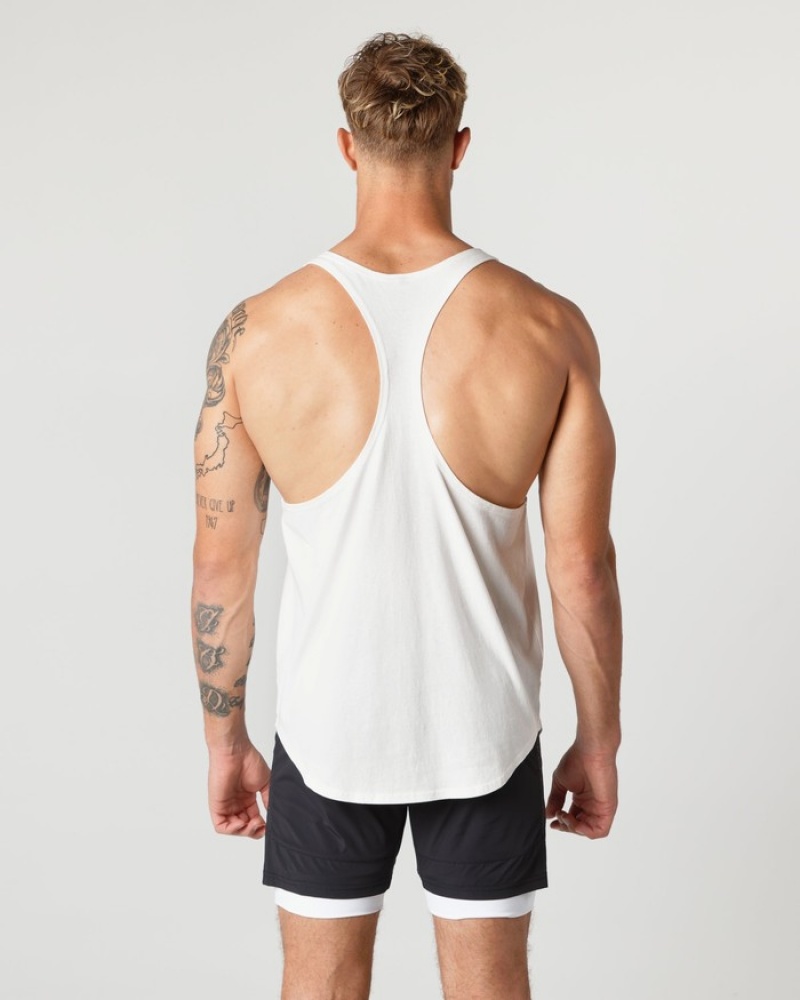 Alphalete Heavy Cotone Core Stringer Uomo Canotta Bianche | 23MUYWSZA