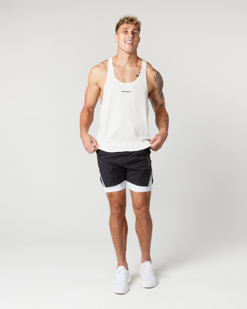 Alphalete Heavy Cotone Core Stringer Uomo Canotta Bianche | 23MUYWSZA