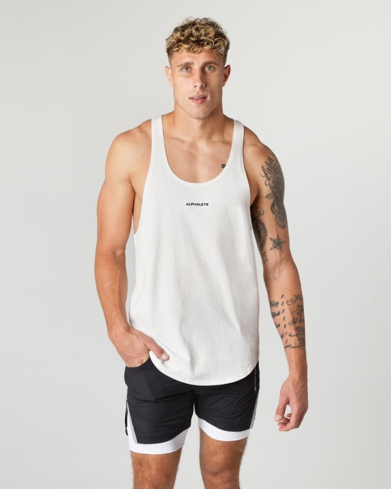 Alphalete Heavy Cotone Core Stringer Uomo Canotta Bianche | 23MUYWSZA