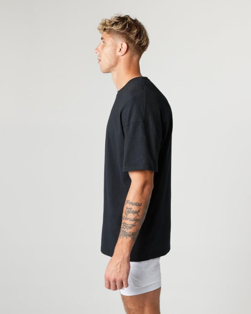 Alphalete Heavy Cotone Core Uomo Camicie Nere | 13TUCZVYQ