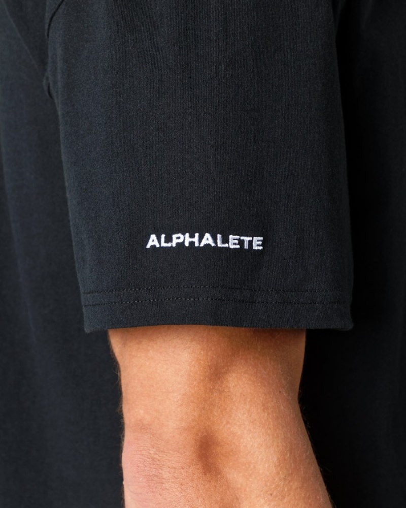Alphalete Heavy Cotone Core Uomo Camicie Nere | 13TUCZVYQ