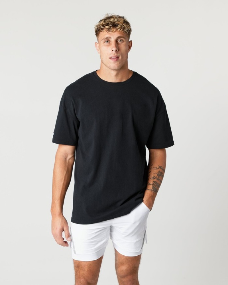 Alphalete Heavy Cotone Core Uomo Camicie Nere | 13TUCZVYQ