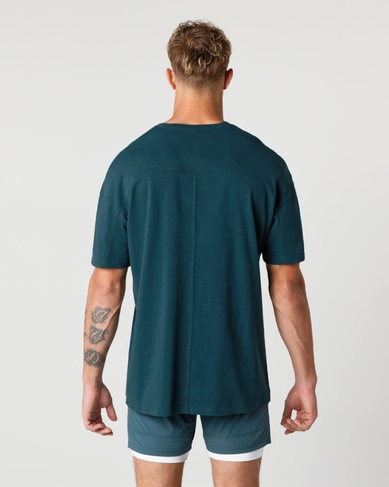 Alphalete Heavy Cotone Core Uomo Camicie Blu | 09QBXDTFP